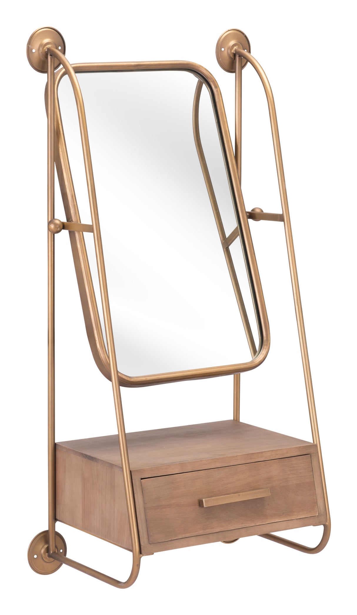 Peralta Brass & Brown Mirror Shelf by Zuomod at Eve Furniture