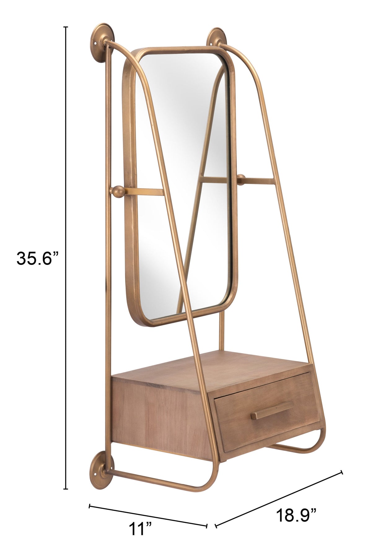 Peralta Brass & Brown Mirror Shelf by Zuomod at Eve Furniture