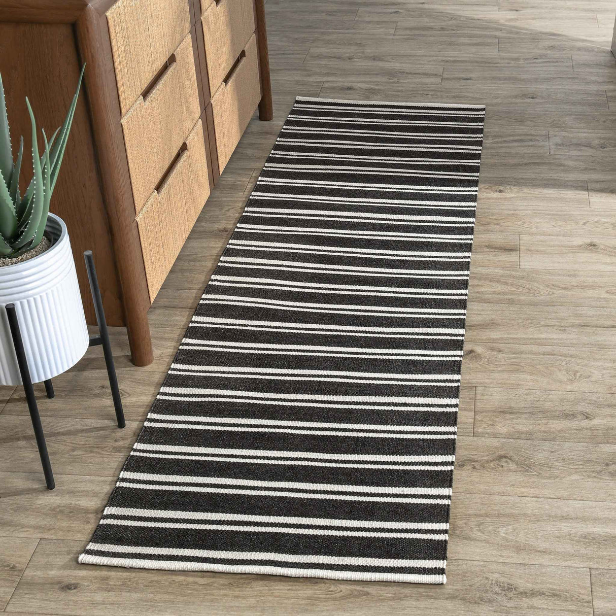 Performance Palma Charcoal/Ivory Stripe Rug by Classic Home at Eve Furniture