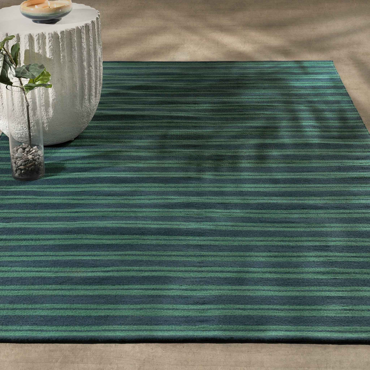 Performance Palma Deep Blue/Green Stripe Rug by Classic Home at Eve Furniture