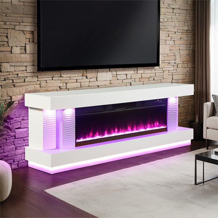 Peseux White TV Stand w/ Heater by Furniture of America at Eve Furniture