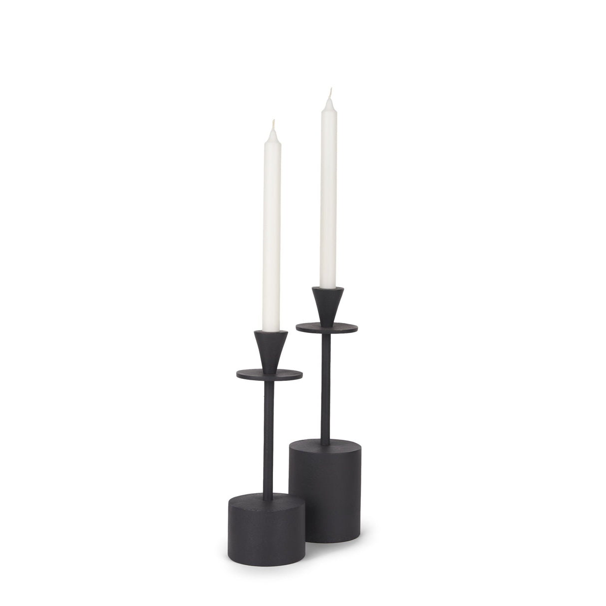 Petria Matte Black Textured Metal Taper Candle Holders by Mercana at Eve Furniture