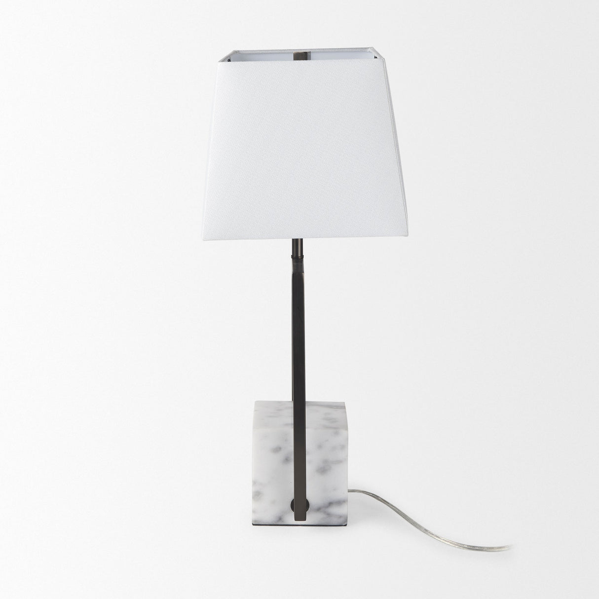 Peyton Black Metal W/Marble Cube and White Shade Table Lamp by Mercana at Eve Furniture