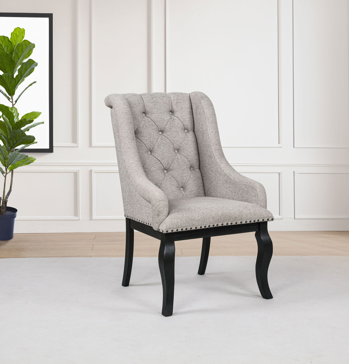 Phelps Tan Distressed Noir Upholstered Dining Arm Chair (Set of 2) by Coaster at Eve Furniture