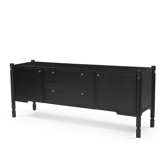 Phil Black Wood 2 Door 1 Drawer w/ Pull Down Media Console by Mercana at Eve Furniture