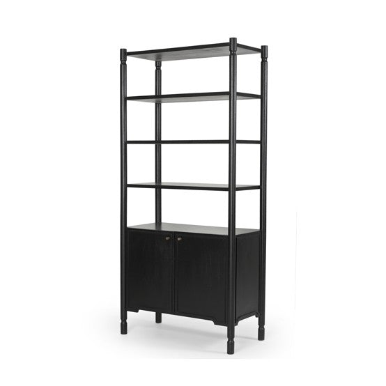 Phil Black Wood 2 Door 3 Shelves Open Shelving Unit by Mercana at Eve Furniture