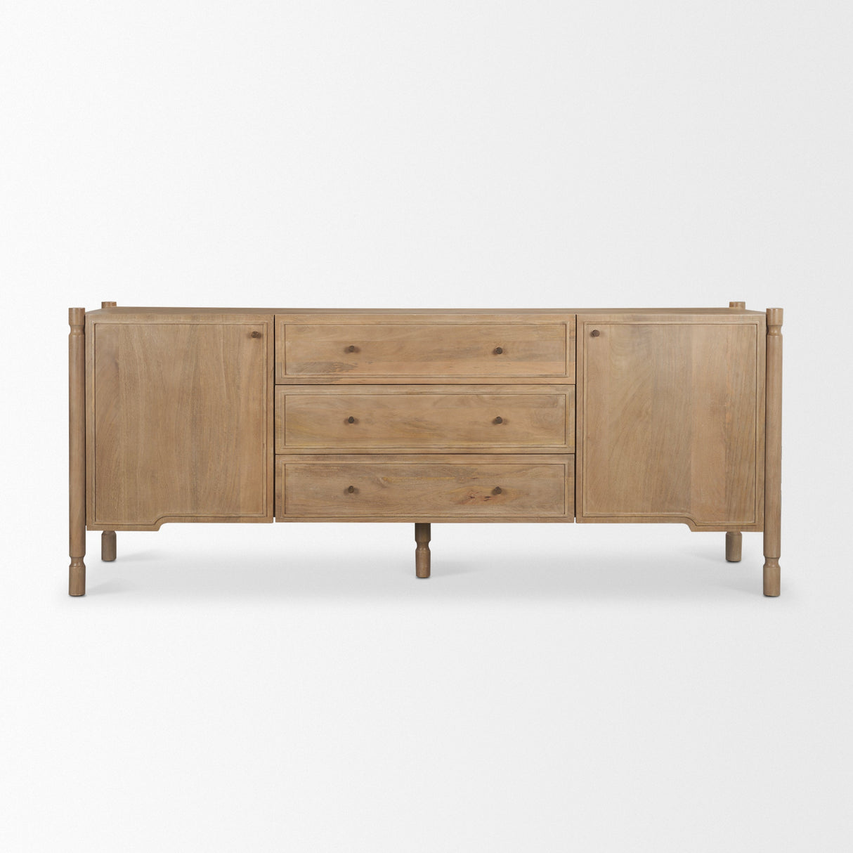 Phil Light Brown Wood 2 Door 3 Drawer Closed Sideboard by Mercana at Eve Furniture