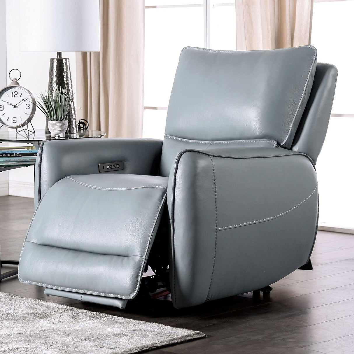 Phineas Pale Blue Power Recliner by Furniture of America at Eve Furniture