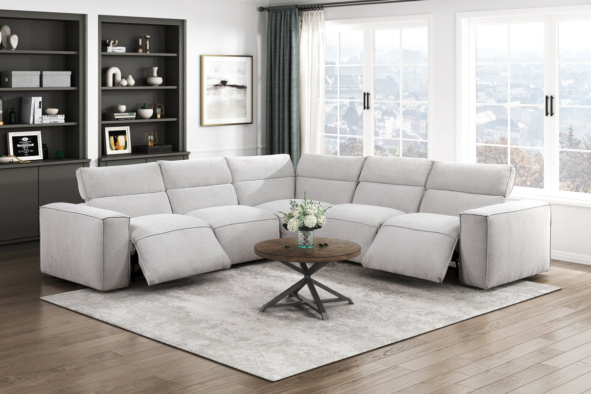 Phoebe Light Gray 5-Piece Modular Power Reclining Sectional by Homelegance at Eve Furniture