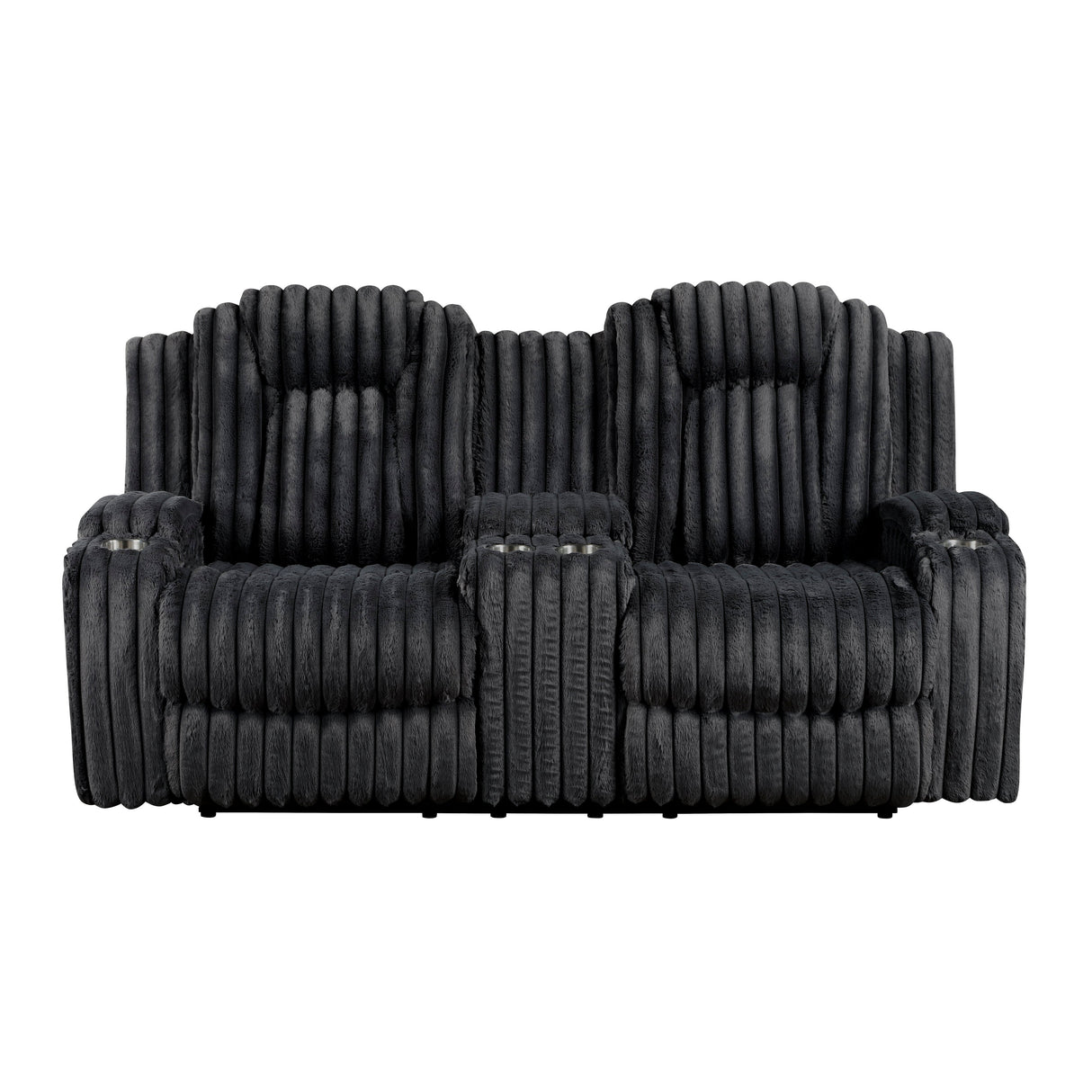 Phyllis Black Corduroy Double Reclining Loveseat with Center Console and Cup Holders by Homelegance at Eve Furniture