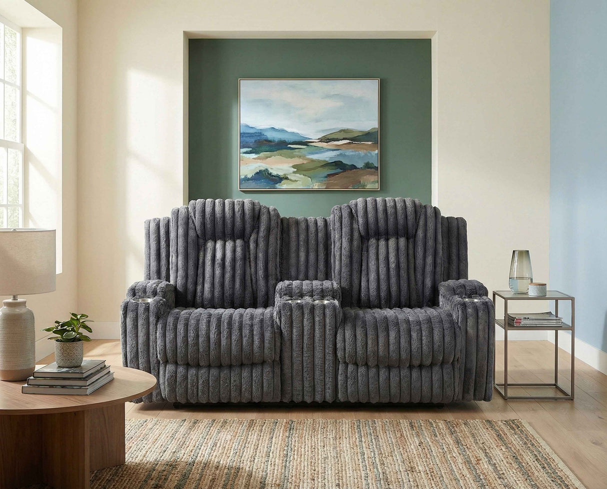Phyllis Dark Gray Double Reclining Loveseat with Center Console by Homelegance at Eve Furniture