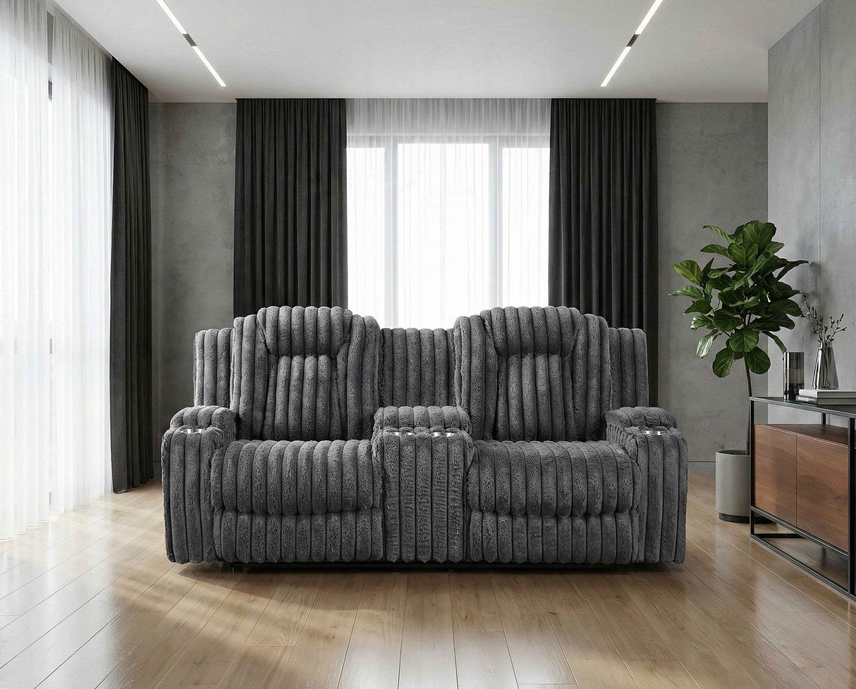 Phyllis Dark Gray Double Reclining Loveseat with Center Console by Homelegance at Eve Furniture