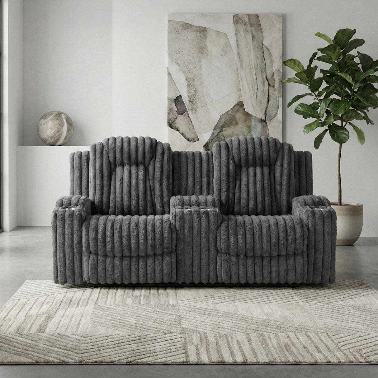 Phyllis Dark Gray Double Reclining Loveseat with Center Console by Homelegance at Eve Furniture