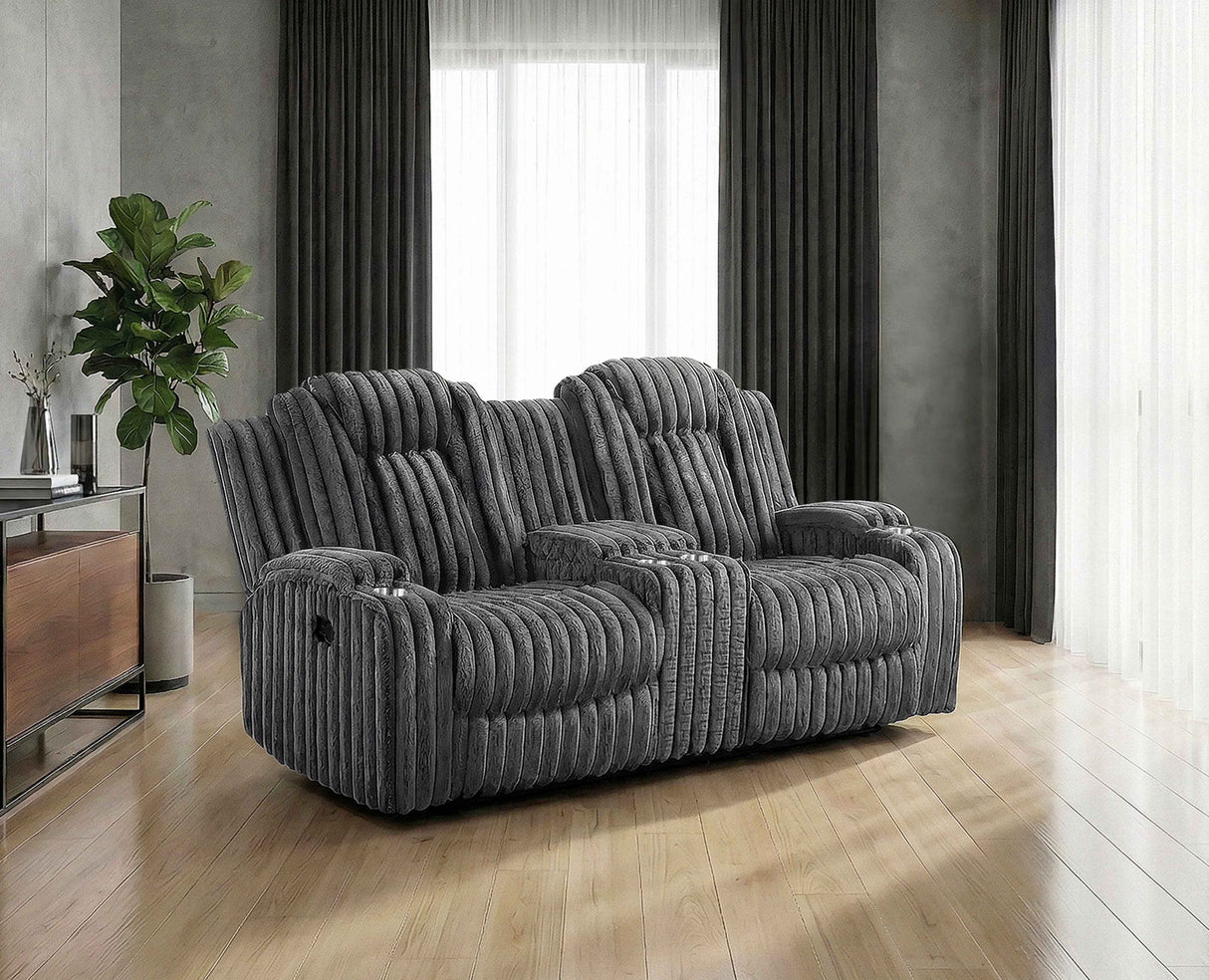 Phyllis Dark Gray Double Reclining Loveseat with Center Console by Homelegance at Eve Furniture