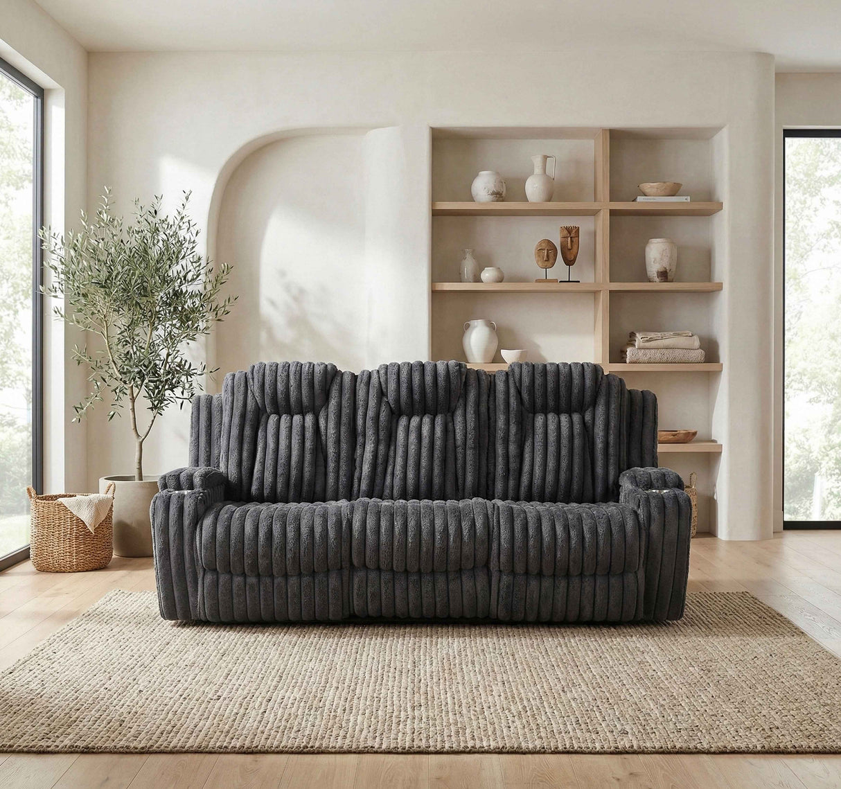 Phyllis Dark Gray Double Reclining Sofa by Homelegance at Eve Furniture