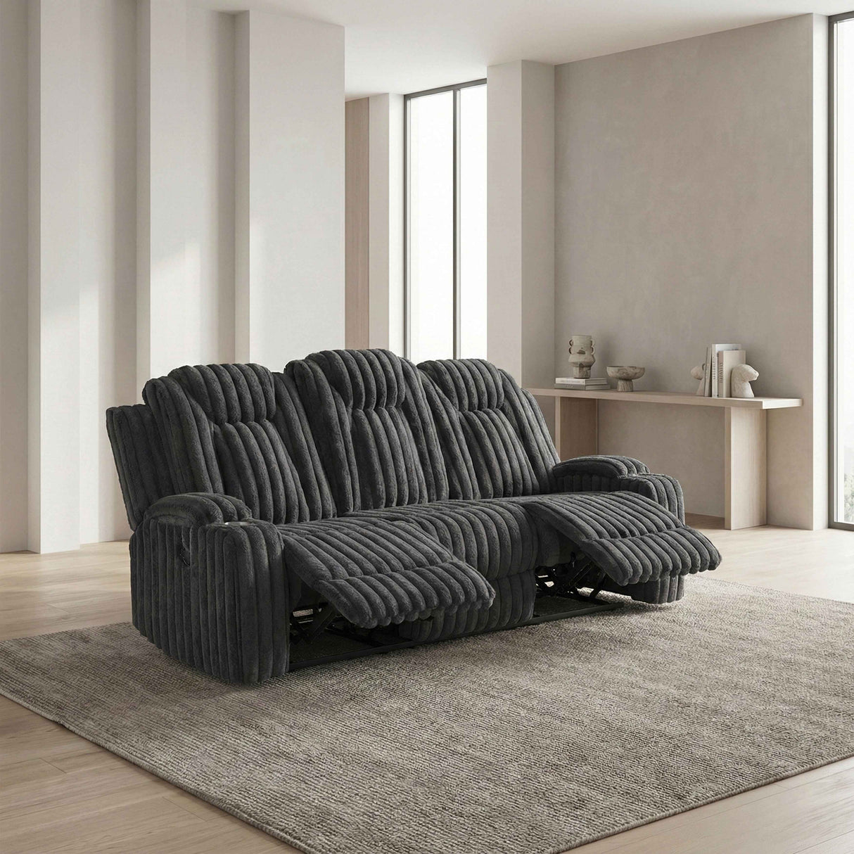 Phyllis Dark Gray Double Reclining Sofa by Homelegance at Eve Furniture