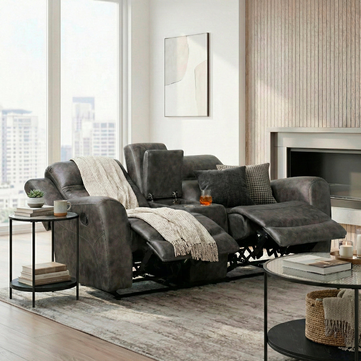 Phyllis Dark Gray Reclining Chair with Cup Holders by Homelegance at Eve Furniture