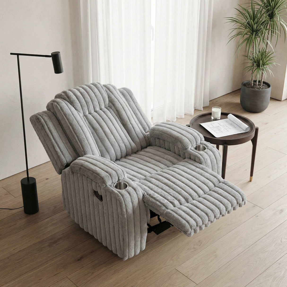 Phyllis Light Gray Reclining Chair by Homelegance at Eve Furniture
