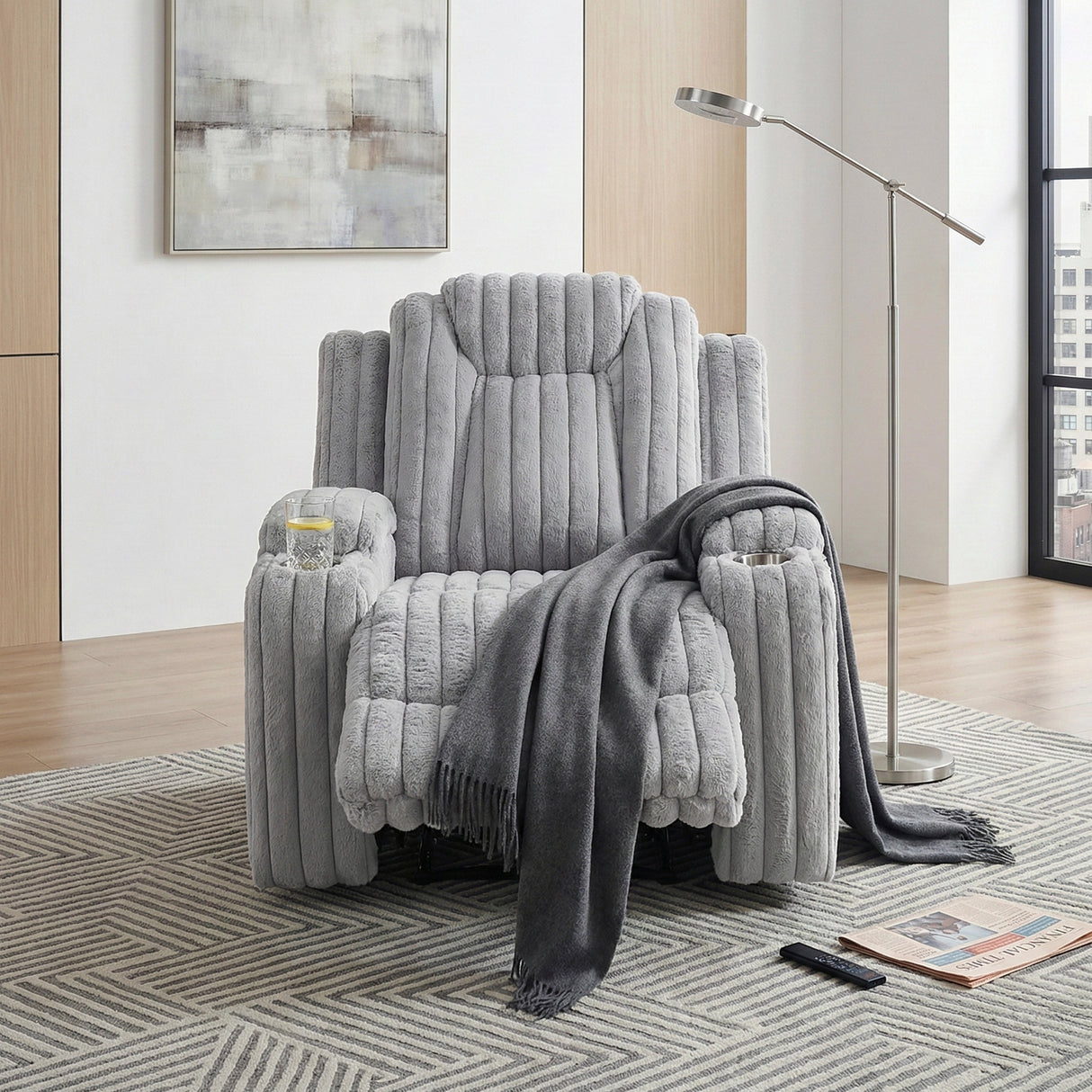 Phyllis Light Gray Reclining Chair with Cup Holders by Homelegance at Eve Furniture
