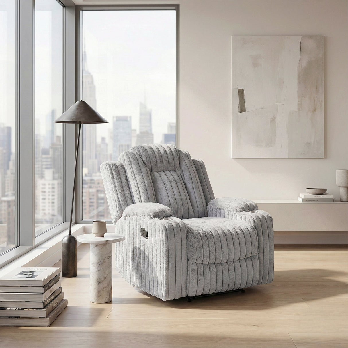 Phyllis Light Gray Reclining Chair with Cup Holders by Homelegance at Eve Furniture