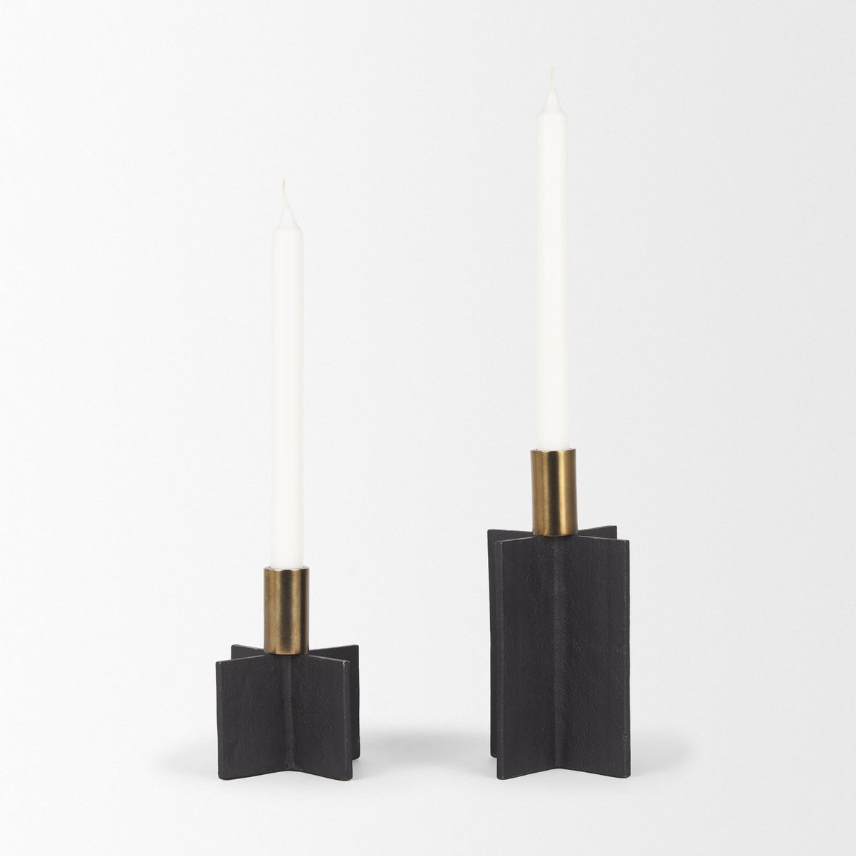 Pia Matte Black w/ Brushed Gold Metal Taper Candleholder (Set of 2) by Mercana at Eve Furniture