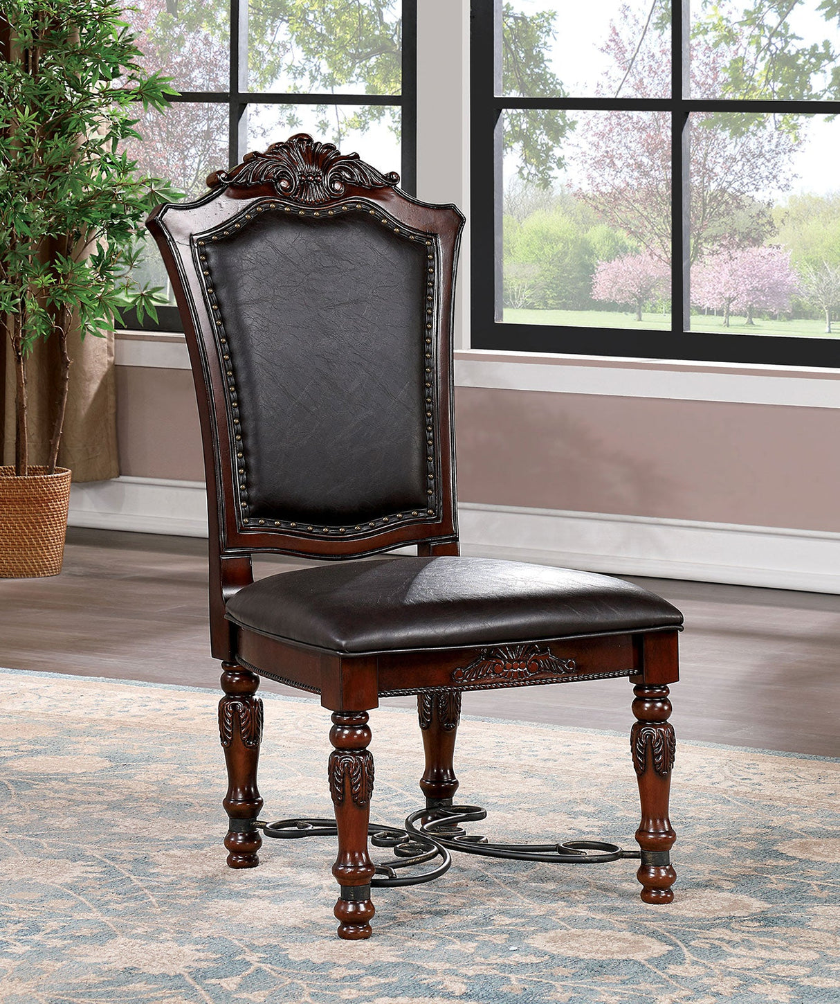 Picardy Brown Cherry/Black Side Chair, Set of 2 by Furniture of America at Eve Furniture