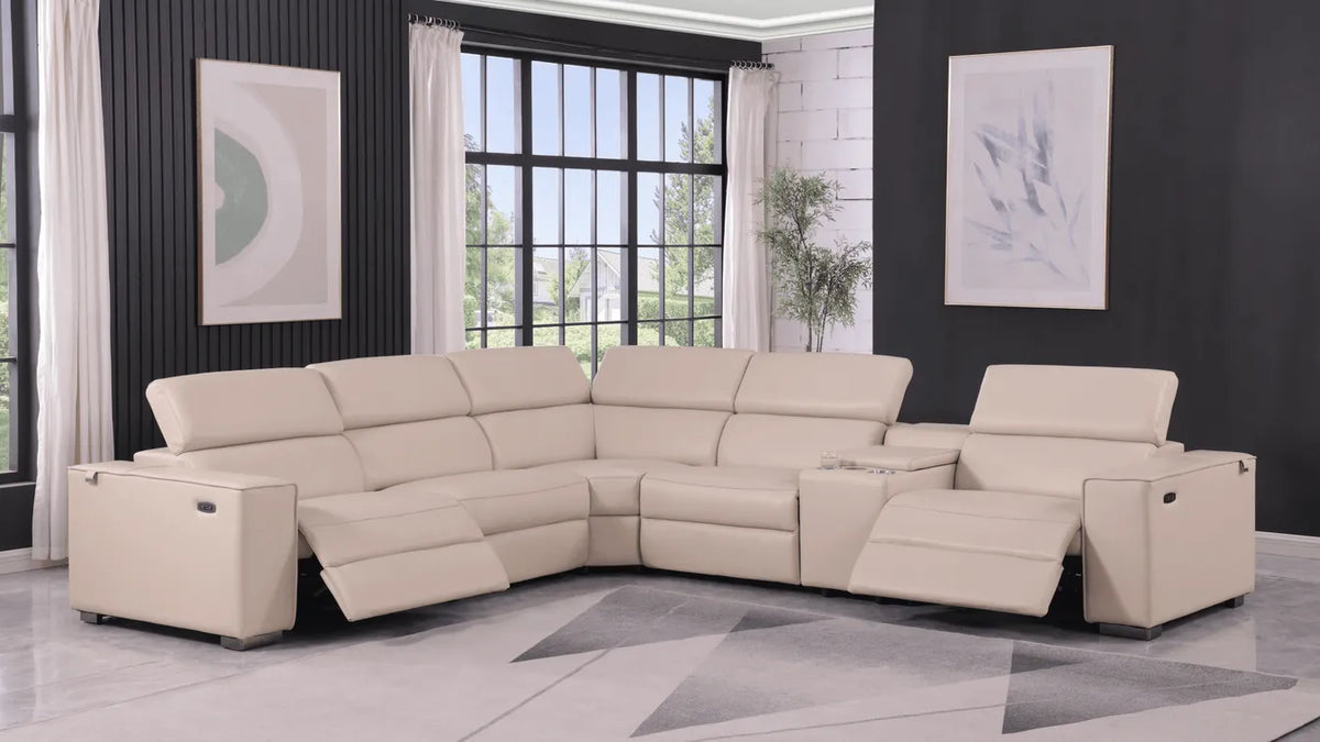 Picasso Beige 6-Piece 2 Power Reclining Sectional by New Era Innovations at Eve Furniture