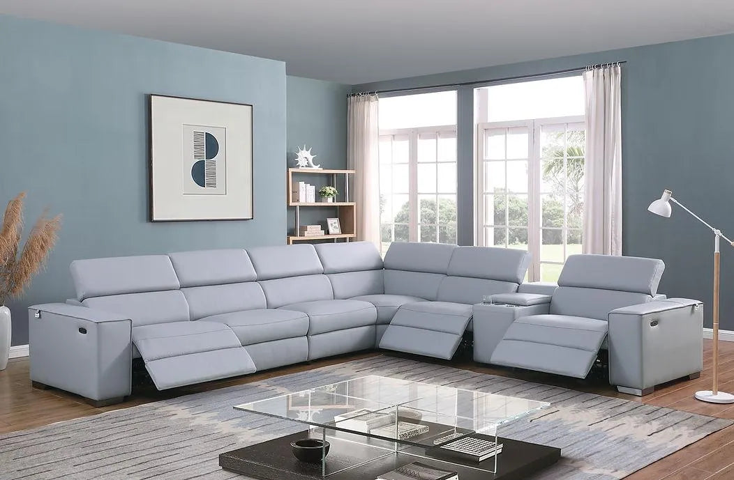 Picasso Light Blue 6-Piece 2-Power Reclining Sectional by New Era Innovations at Eve Furniture