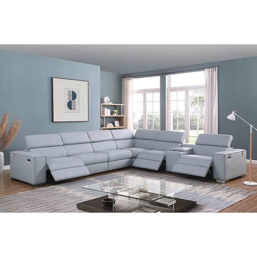 Picasso Light Blue 7-Piece 3-Power Reclining Sectional by New Era Innovations at Eve Furniture