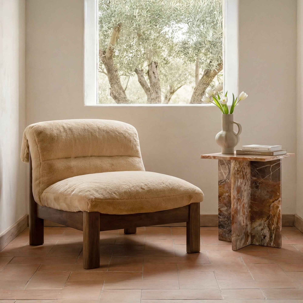 Pierce Beige/Brown Faux Fur Accent Chair by Moe's Home at Eve Furniture