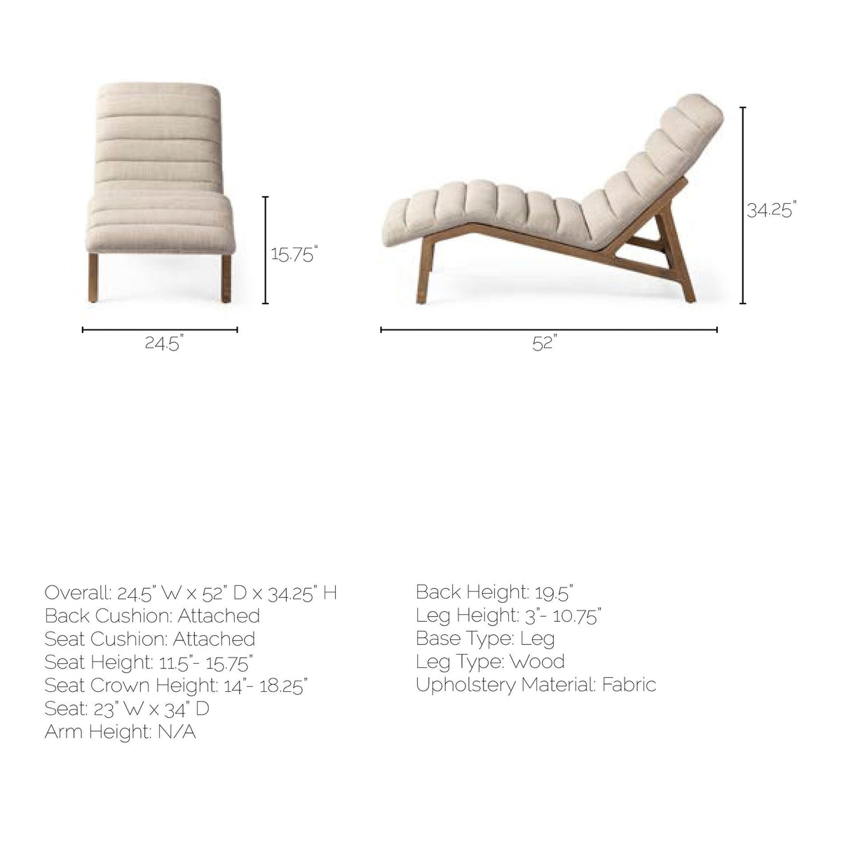 Pierre Beige Fabric Upholstered Armless Chaise Lounge Chair by Mercana at Eve Furniture