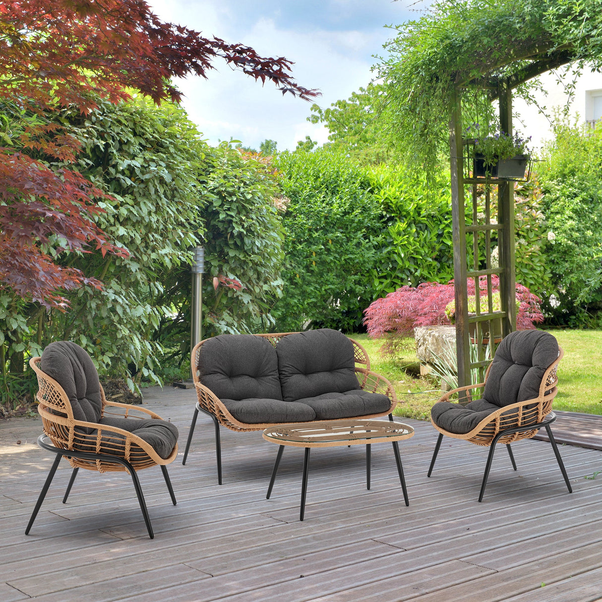 Pine 4-Piece Patio Conversation Set in Grey by Manhattan Comfort at Eve Furniture