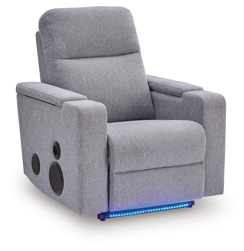 Pineland Pewter Power Glider Recliner with Audio System by Ashley at Eve Furniture