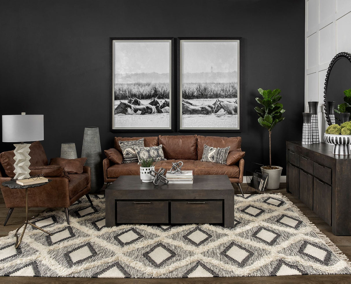 Pinera II 19L x 19W Black Slate Top W/ Triangular Iron Base Accent Table by Mercana at Eve Furniture