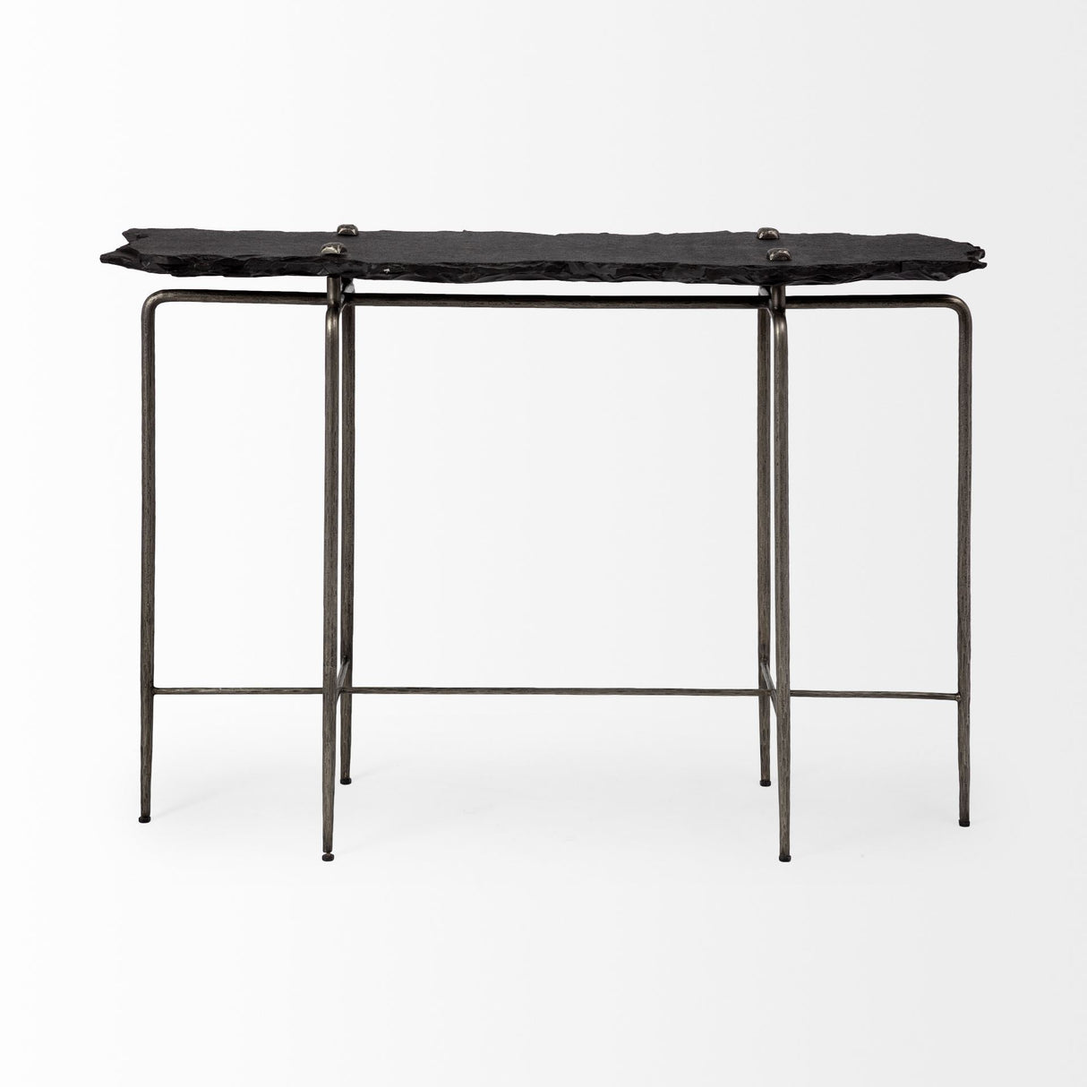Pinera III 49L x 17W Black Slate W/Iron Base Console Table by Mercana at Eve Furniture