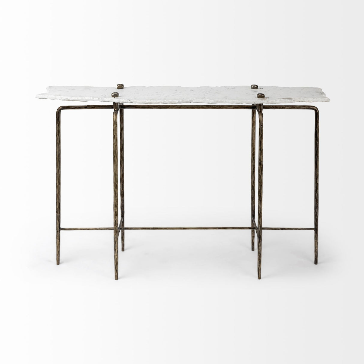 Pinera III 49L x 17W White Marble Top Gold-Toned Iron Base Console Table by Mercana at Eve Furniture