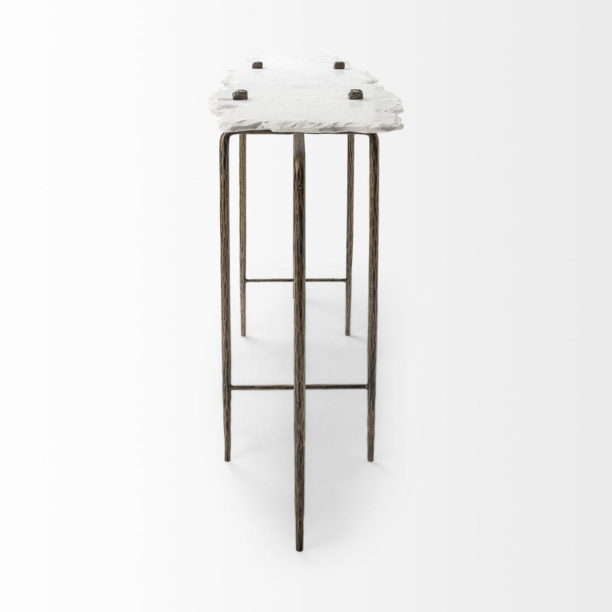 Pinera III White Marble Top Gold-Toned Iron Base Console Table by Mercana at Eve Furniture