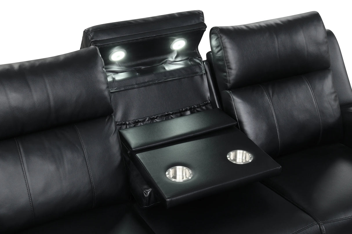 Pinnacle Black Leather 3-Piece Reclining Living Room Set by Happy Homes at Eve Furniture