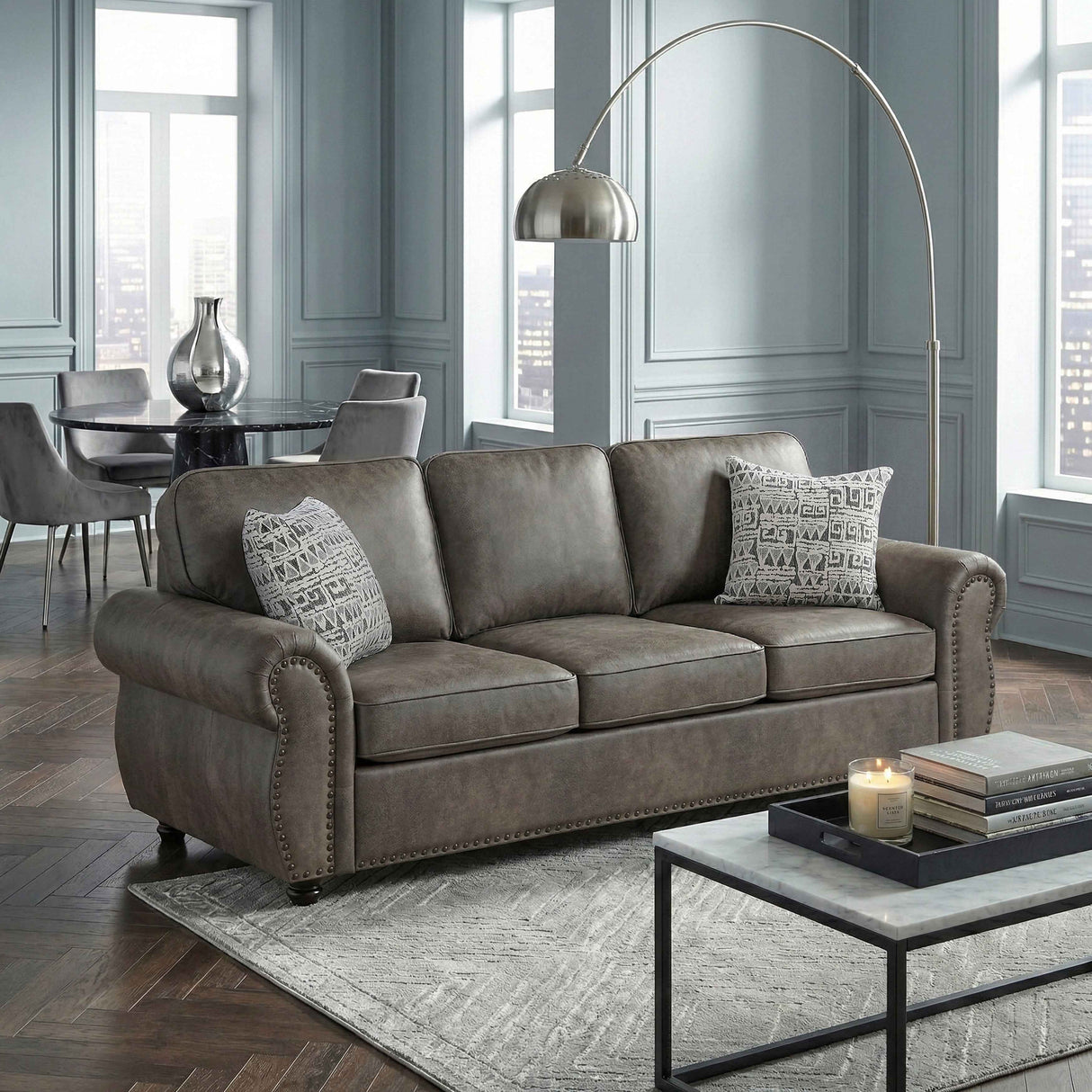 Pinnacle Pewter Sofa by Homelegance at Eve Furniture