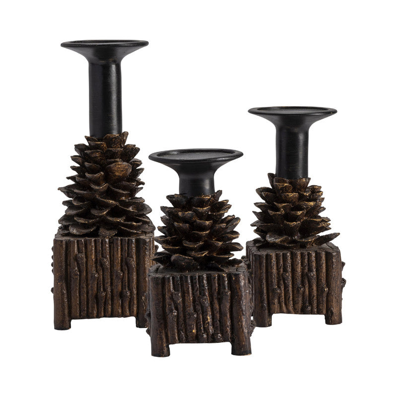 Pinola Brown/Black Candle Holders by Crestview at Eve Furniture