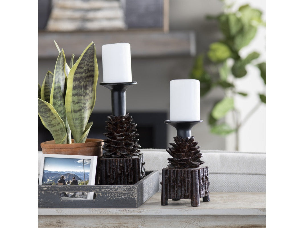 Pinola Brown/Black Candle Holders by Crestview at Eve Furniture