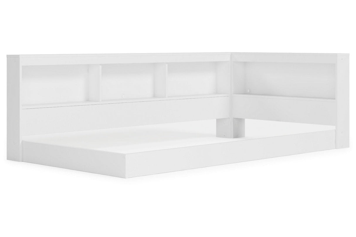 Piperton White Twin Bookcase Corner Storage Bed by Ashley at Eve Furniture