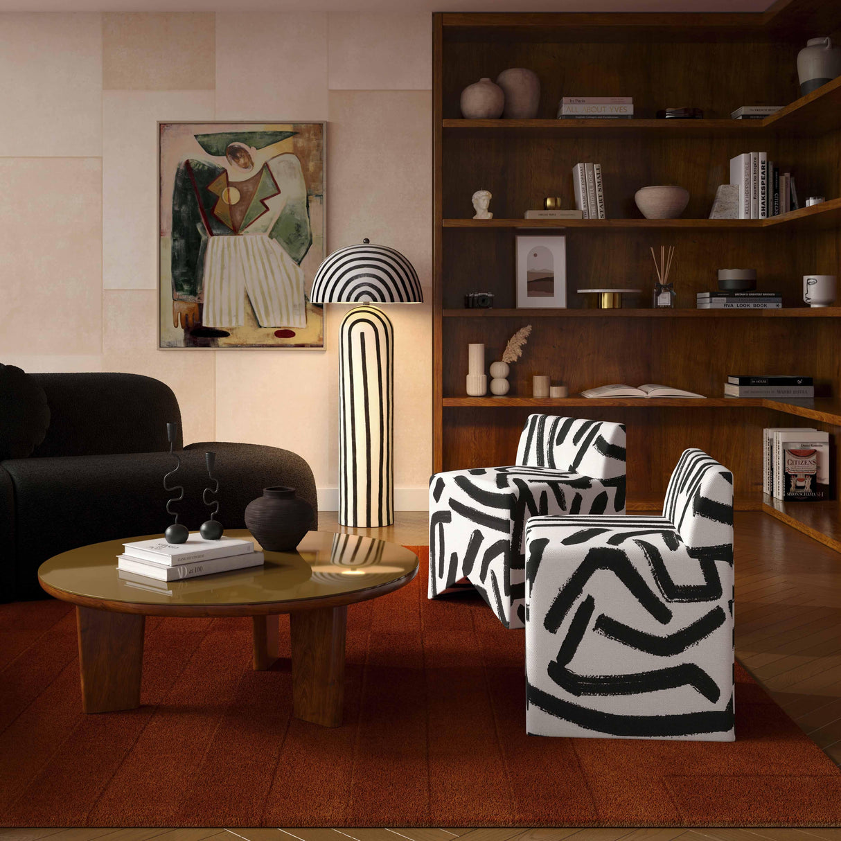 Pippa Black Brushstroke Print Stool by TOV Furniture at Eve Furniture