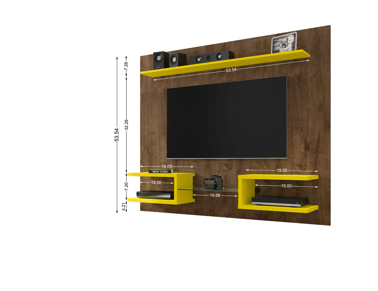 Plaza 64.25 Floating Entertainment Center in Rustic Brown and Yellow by Manhattan Comfort at Eve Furniture