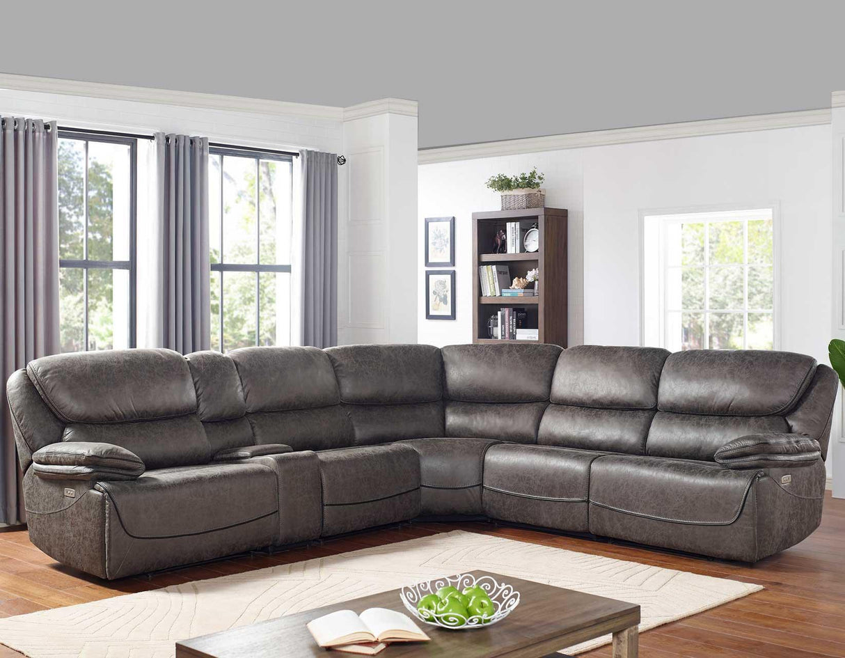 Plaza Smoked Gray 6-Piece Power Reclining Sectional by Steve Silver at Eve Furniture