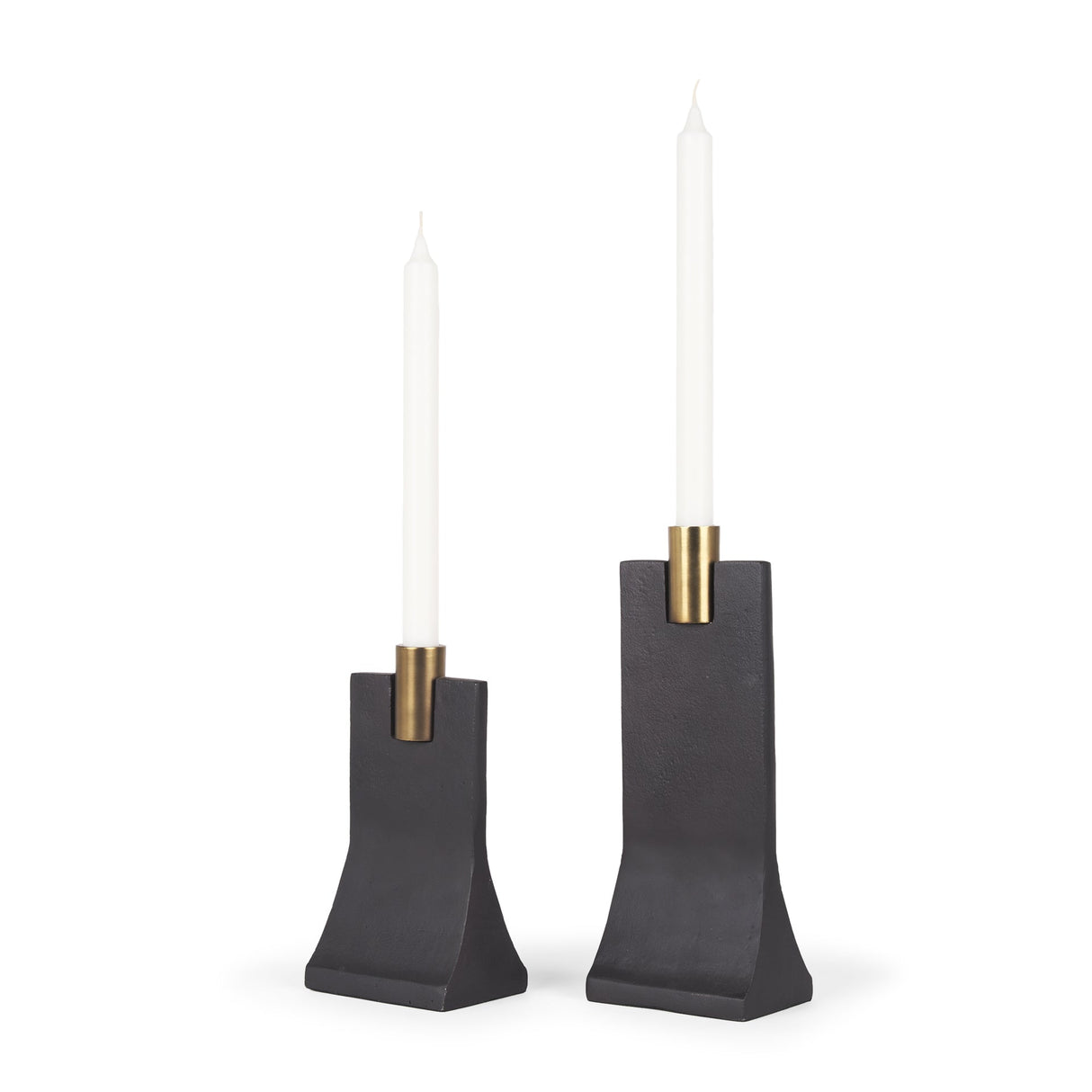 Polli Matte Black w/ Brushed Gold Metal Taper Candleholders (Set of 2) by Mercana at Eve Furniture