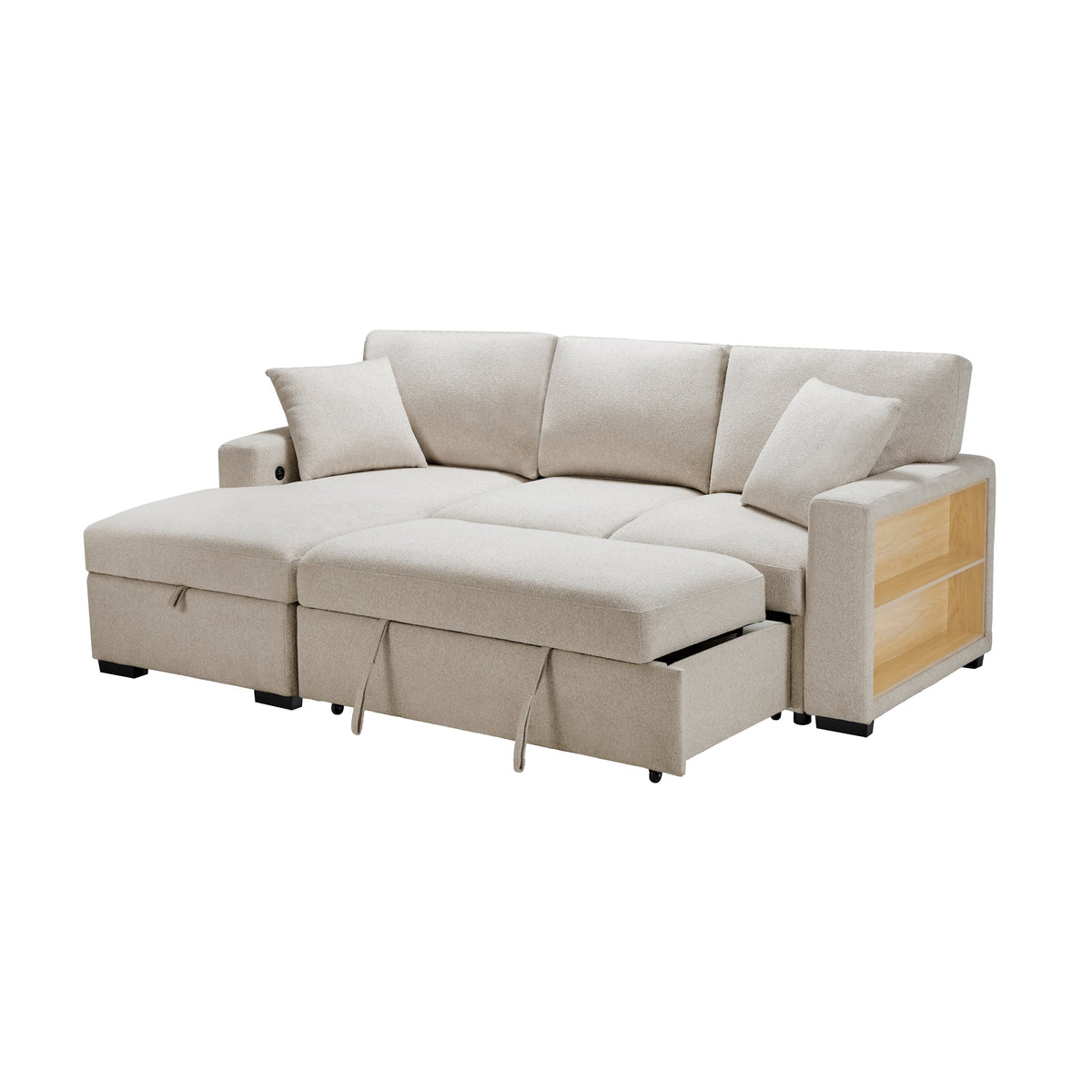 Pompano Beige 2-Piece Boucle Sectional with Left Chaise, Pull-out Bed and Hidden Storage by Homelegance at Eve Furniture