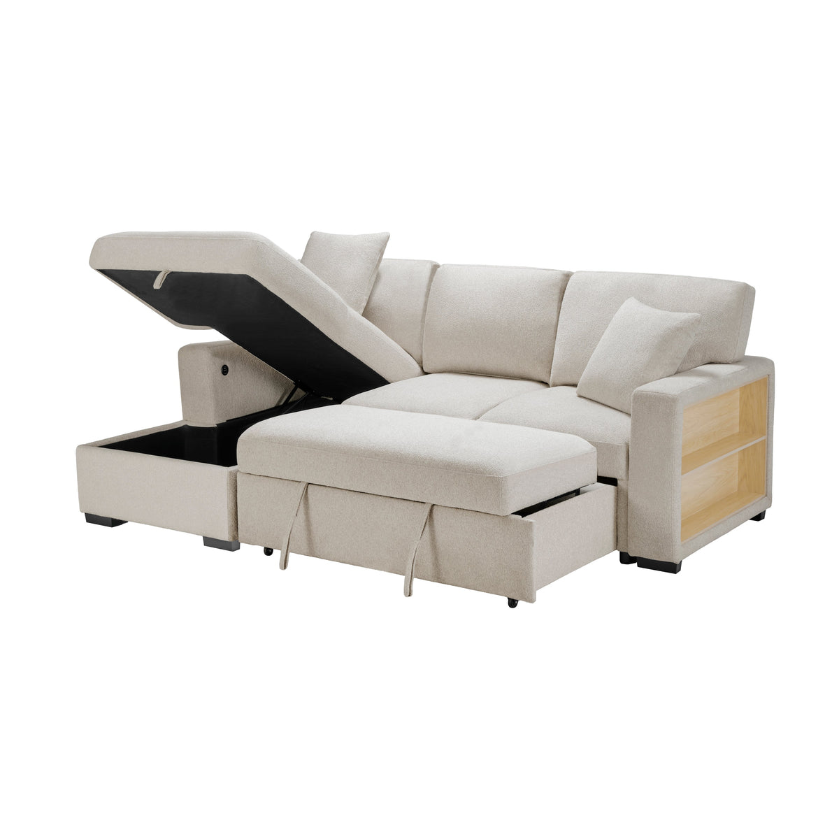 Pompano Beige 2-Piece Boucle Sectional with Left Chaise, Pull-out Bed and Hidden Storage by Homelegance at Eve Furniture