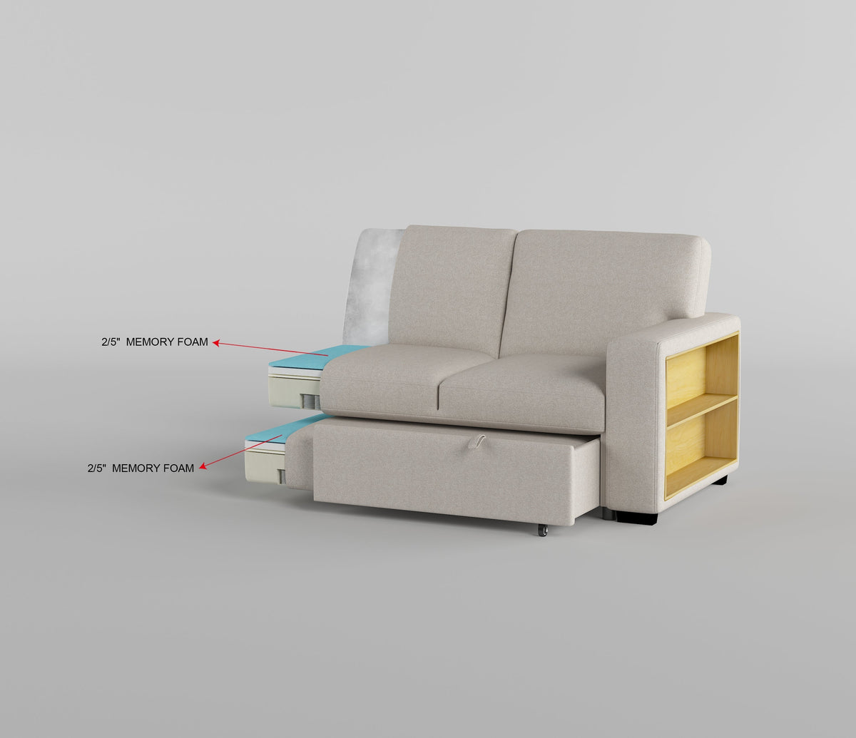 Pompano Beige 2-Piece Boucle Sectional with Left Chaise, Pull-out Bed and Hidden Storage by Homelegance at Eve Furniture