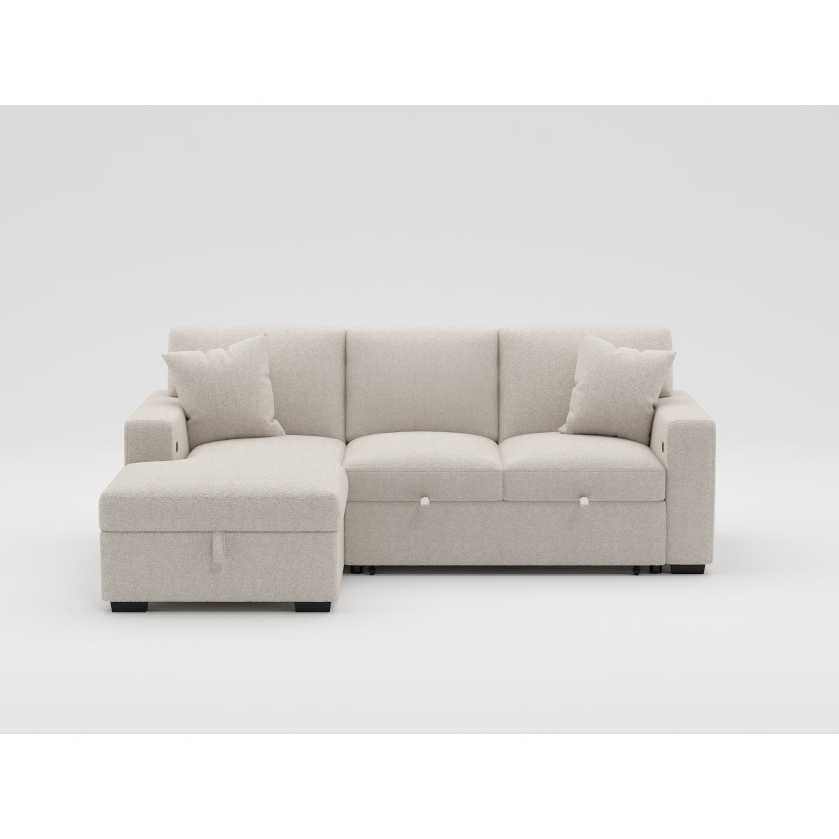 Pompano Beige 2-Piece Sectional with Right Chaise, Pull-out Bed and Hidden Storage, Charging Ports by Homelegance at Eve Furniture